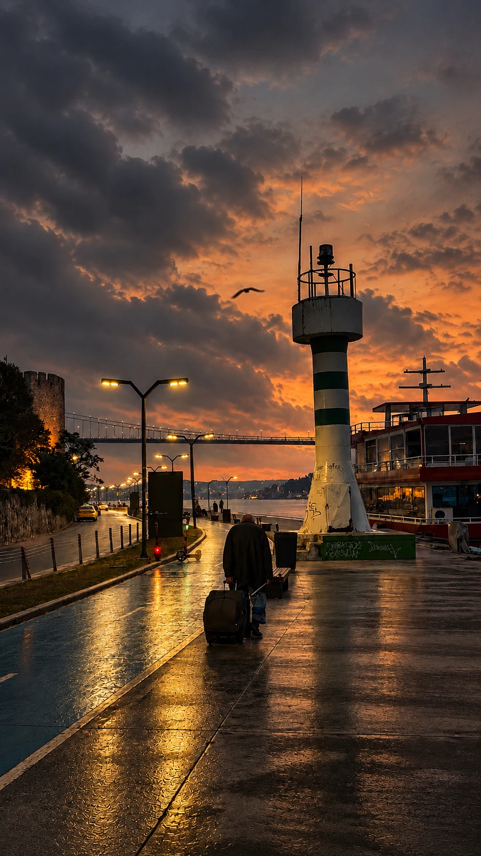Bir Sabah Yağmur Sonrası Limanda Yalnız Yolcu
